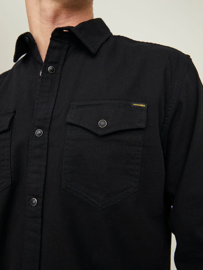 Jack and Jones Sheridan black denim shirt chest pocket detail