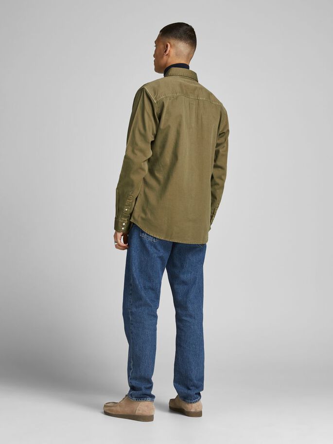 JACK & JONES Sheridan Denim Slim Fit Long Sleeve Shirt Forest Night model front view