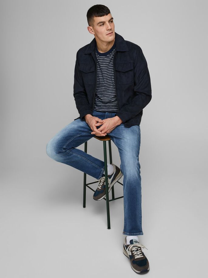 Jack & Jones Mike 411 comfort fit blue jeans waistband and pocket detail