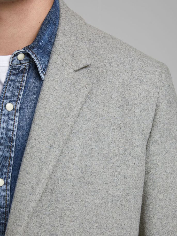 JACK & JONES Moulder Light Grey Wool Coat Light Grey model front view