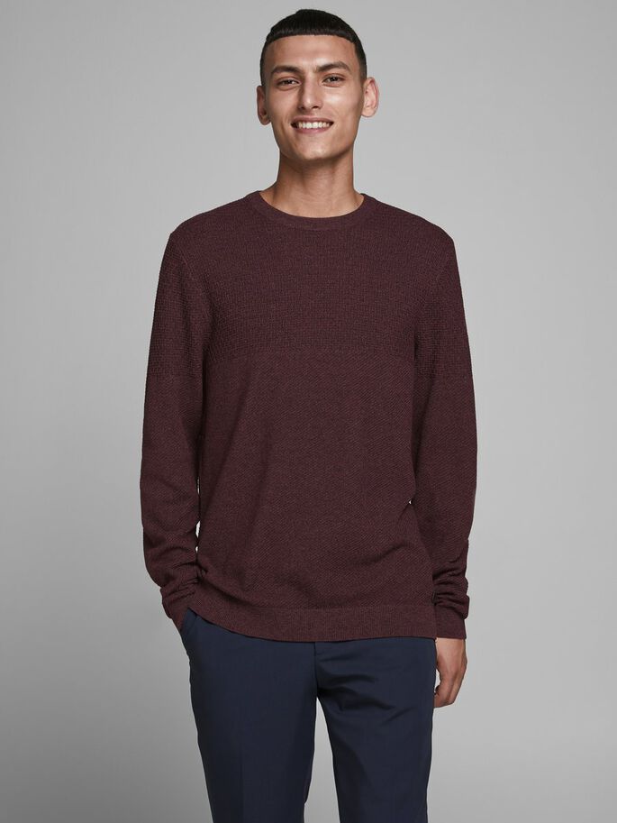 JACK JONES PREMIUM Camp Structure Crew Knit Mahogany detail view