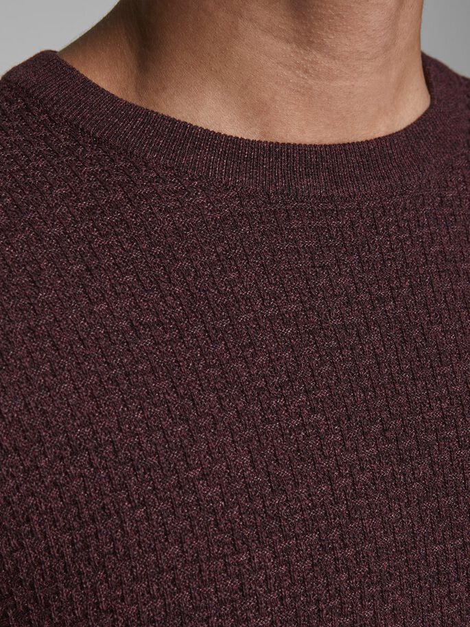 JACK JONES PREMIUM Camp Structure Crew Knit Mahogany full front view