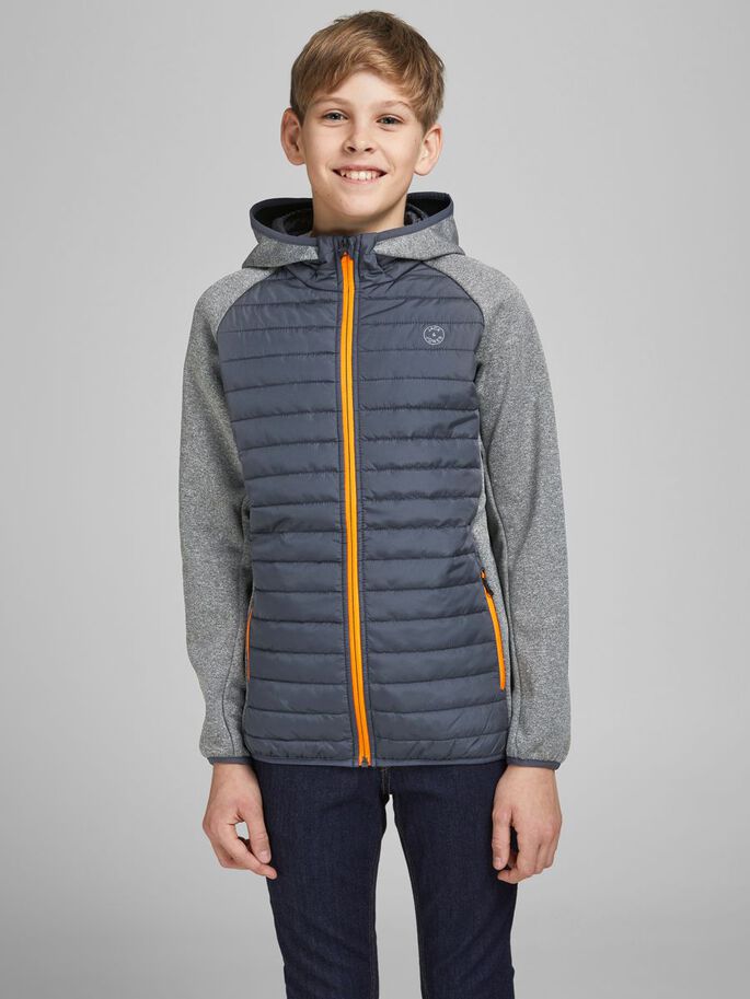 Jack Jones Youths Multi Quilted Jacket Juniors Grey Melange front view