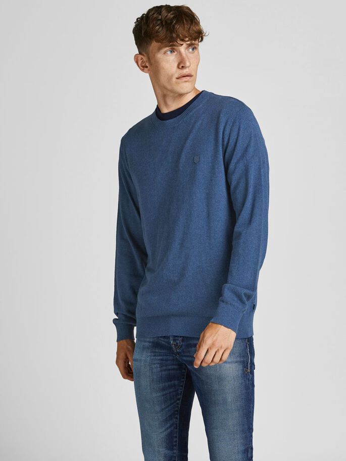 JACK JONES PREMIUM Ray Cashmere Crew Knit True Blue detail view