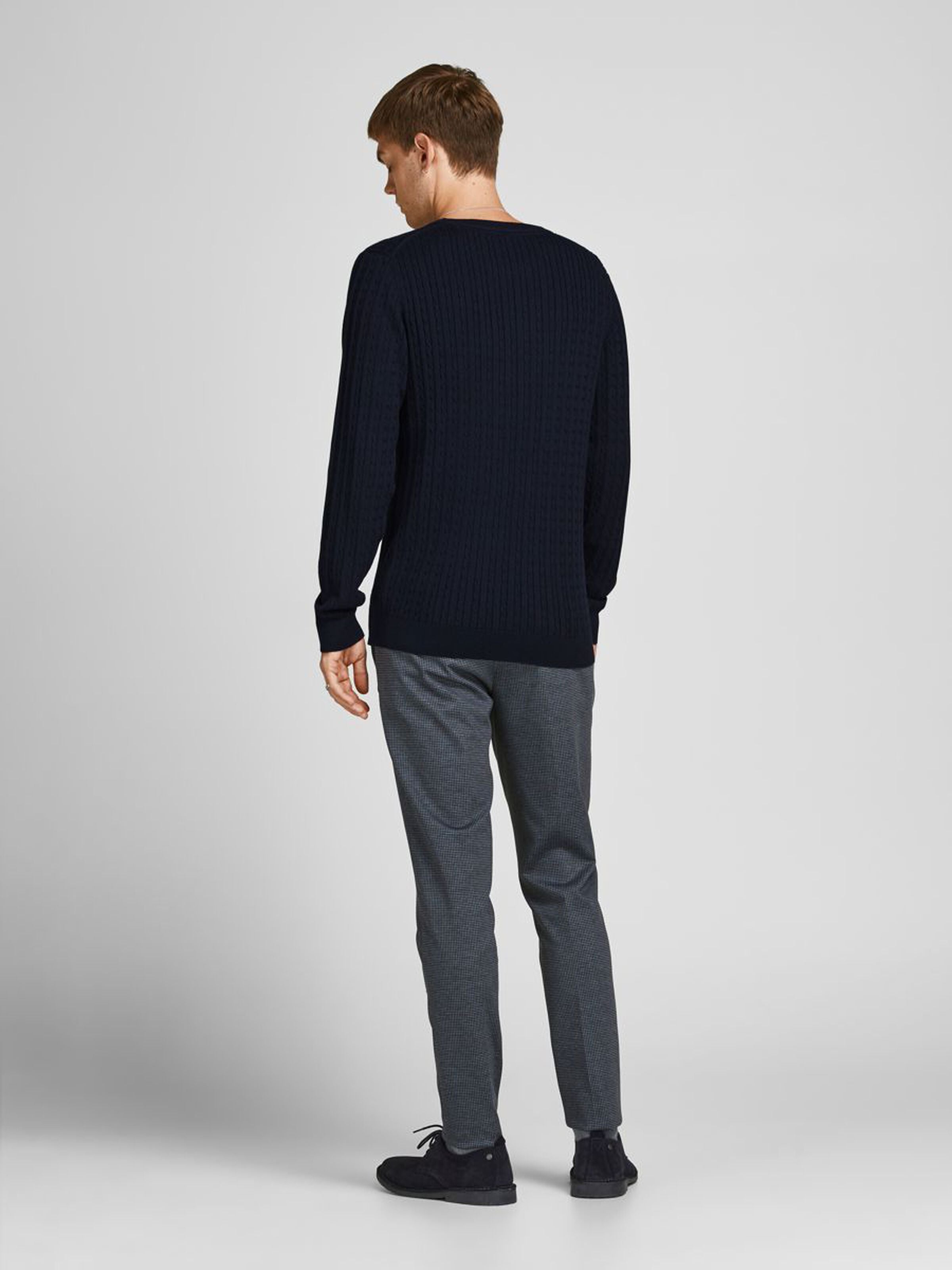 JACK JONES PREMIUM Winter Cable Crew Knit Maritime Blue back view
