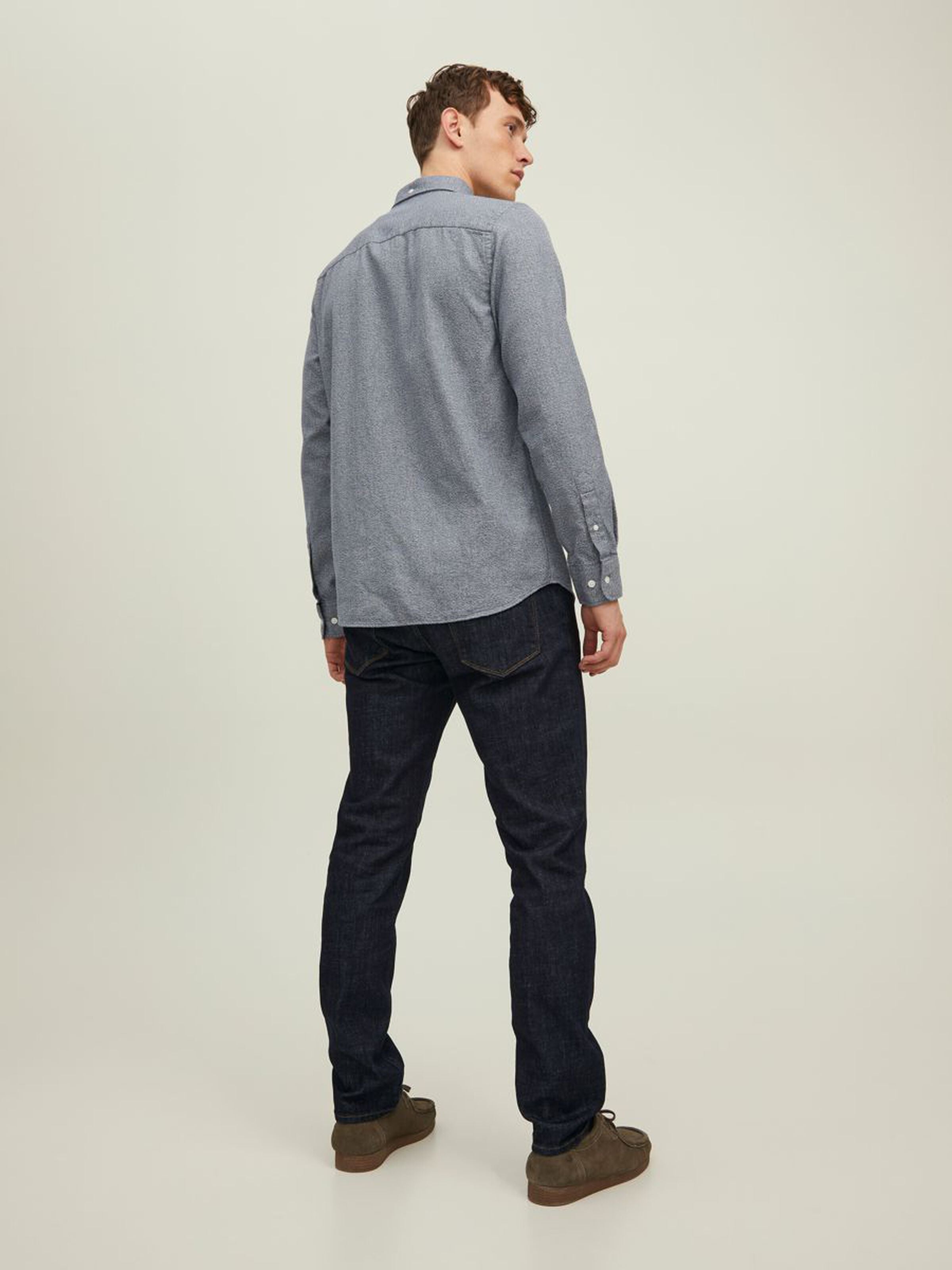 Men's Brook Grindle Blue Navy Long Sleeve Shirt-Back View