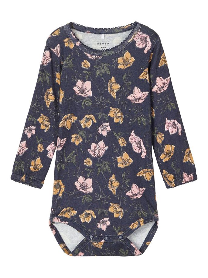 NAME IT Sabbie Floral Print Body Navy front view