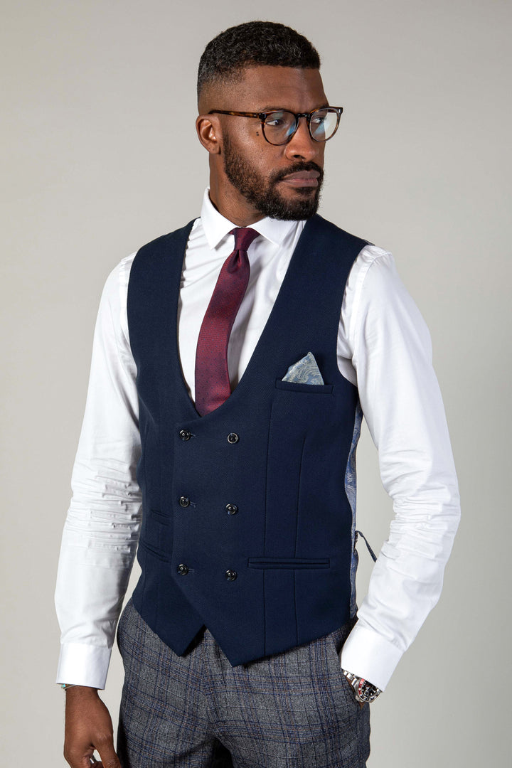 MARC DARCY Kelvin Double Breasted Waistcoat BLACK model front view