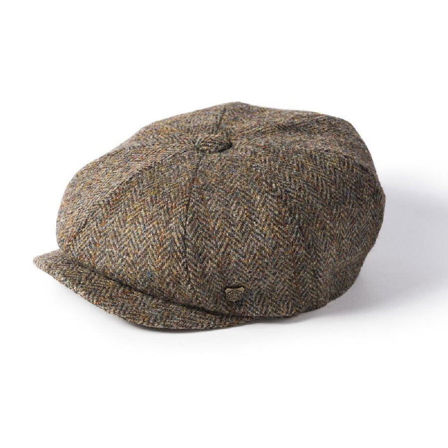 FAILSWORTH Carloway Harris Tweed Beige 8 Piece Flat Cap Beige model front view