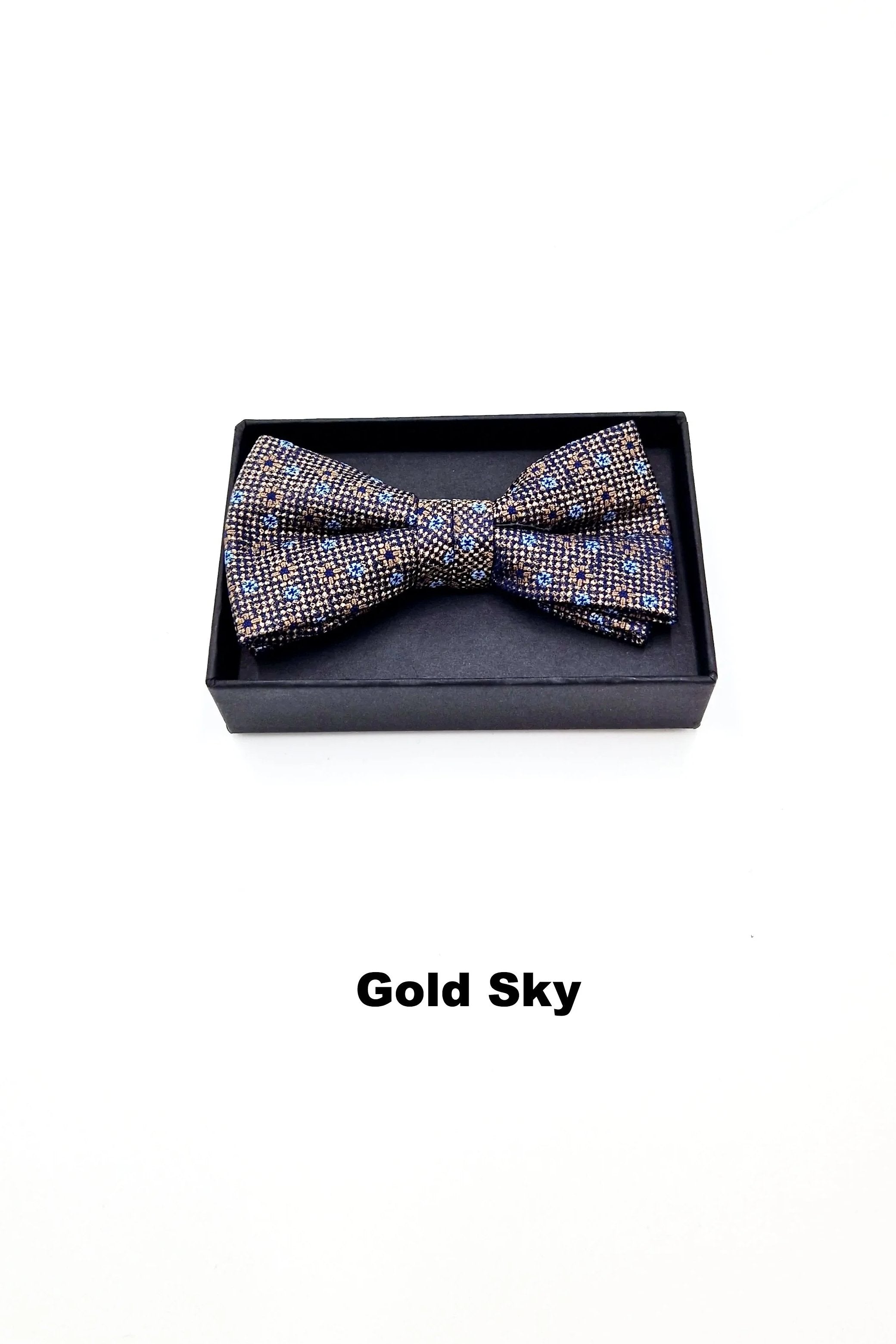 Zazzi Pattern Boys Boxed Bowtie & Pocket Square gold sky