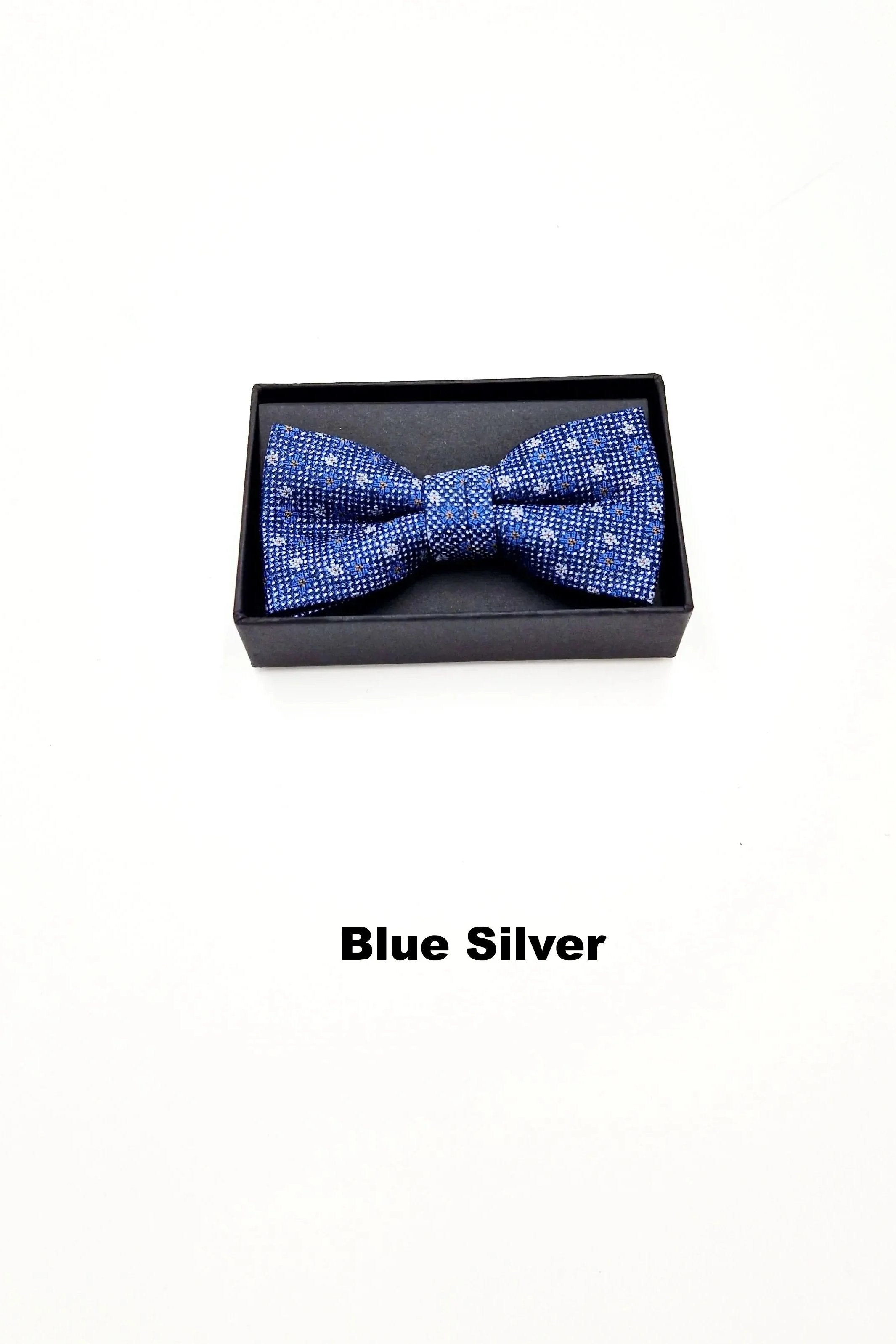 Zazzi Pattern Boys Boxed Bowtie & Pocket Square blue silver