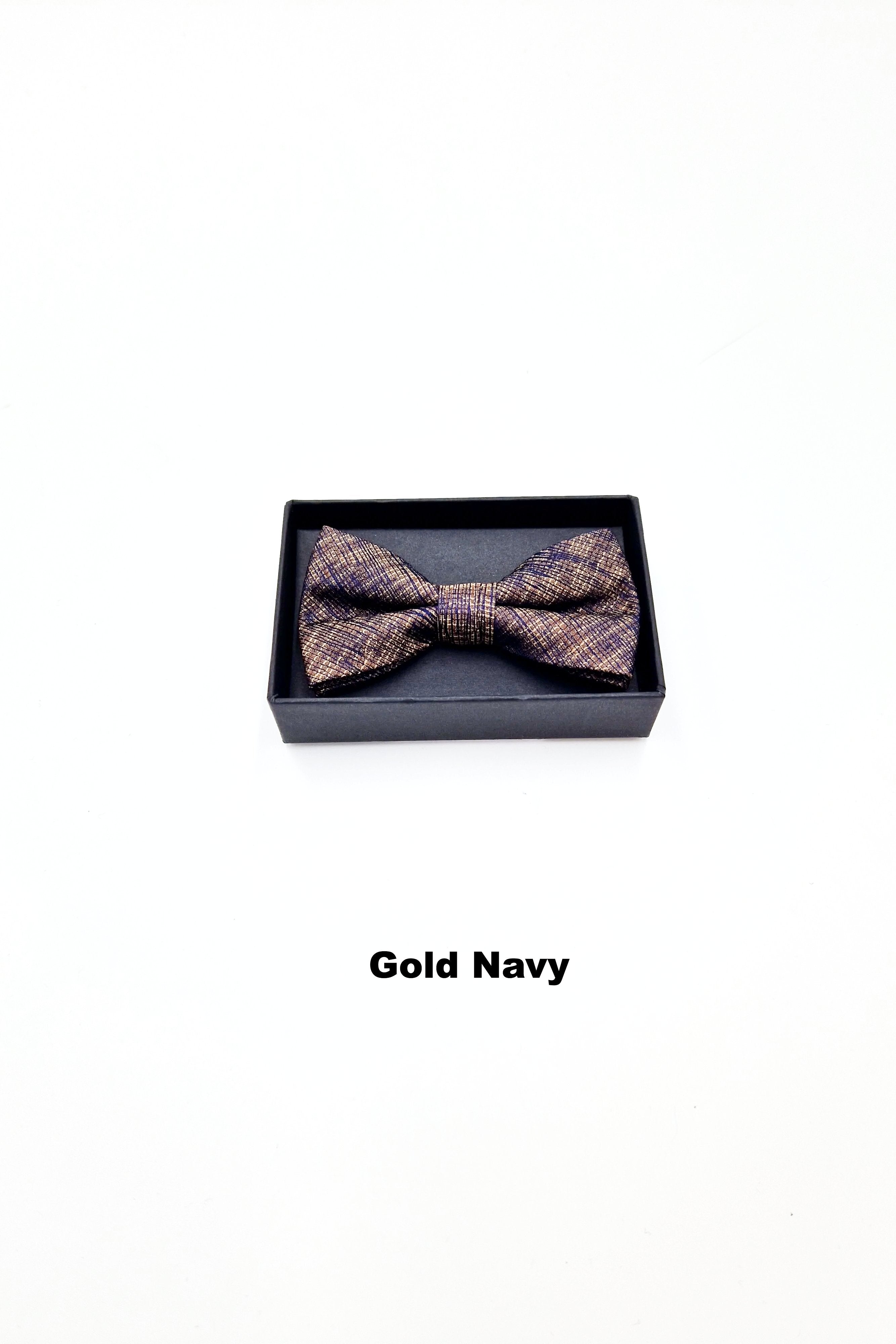 Zazzi Boxed Grain Boys Bow & Pocket Square gold navy