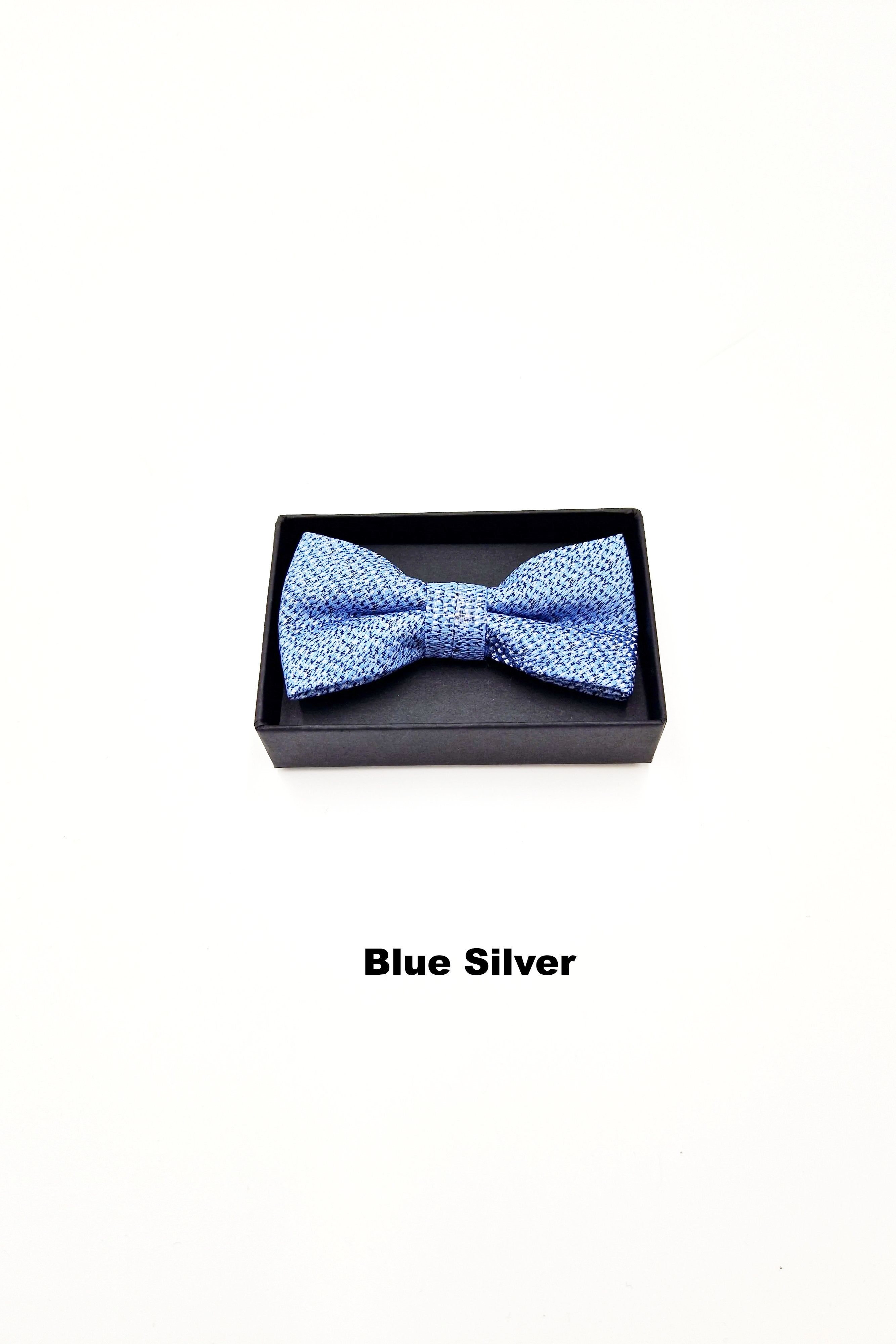 Zazzi Boxed Grain Boys Bow & Pocket Square blue silver