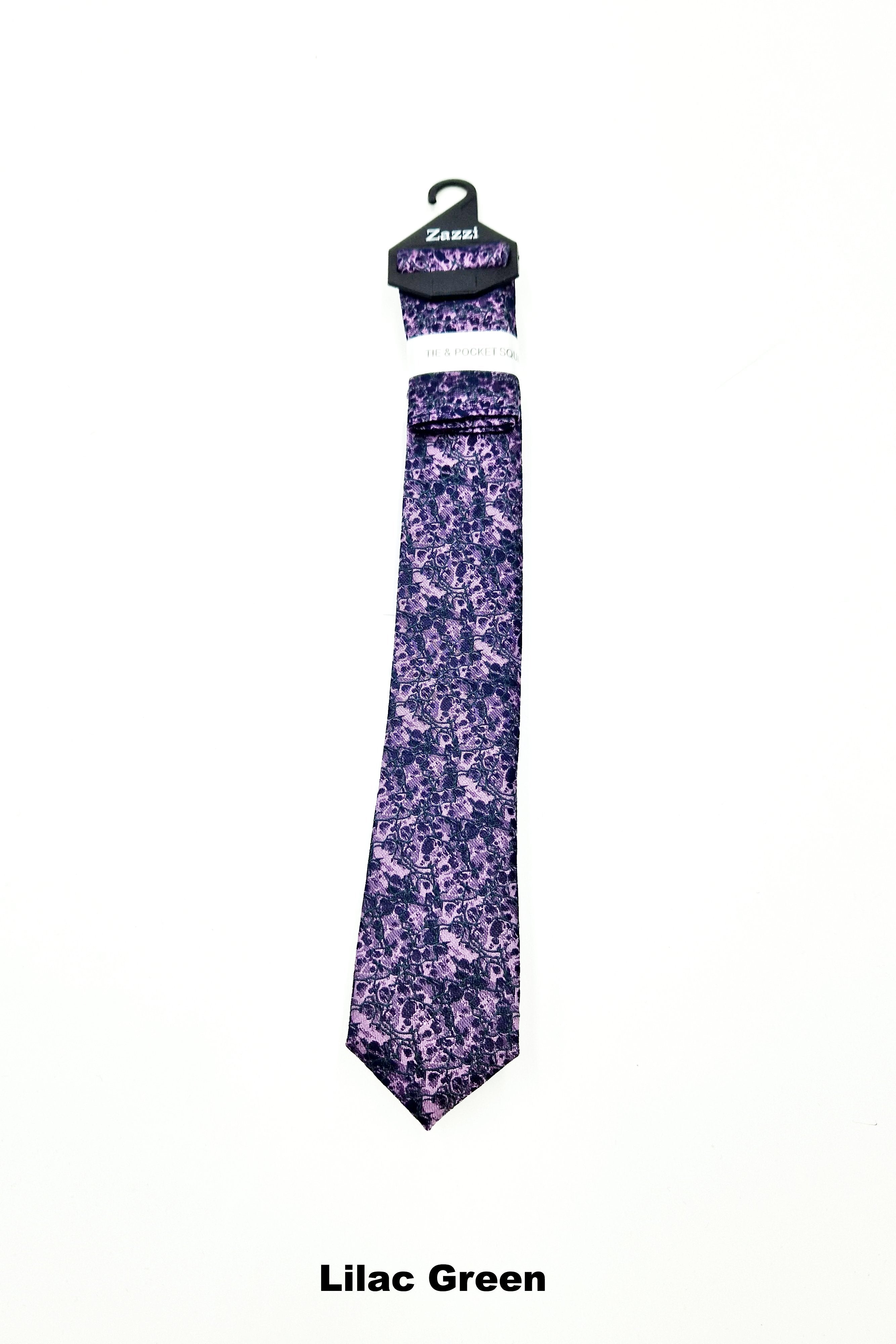 Zazzi Pattern Boys Tie & Pocket Square Lilac Green