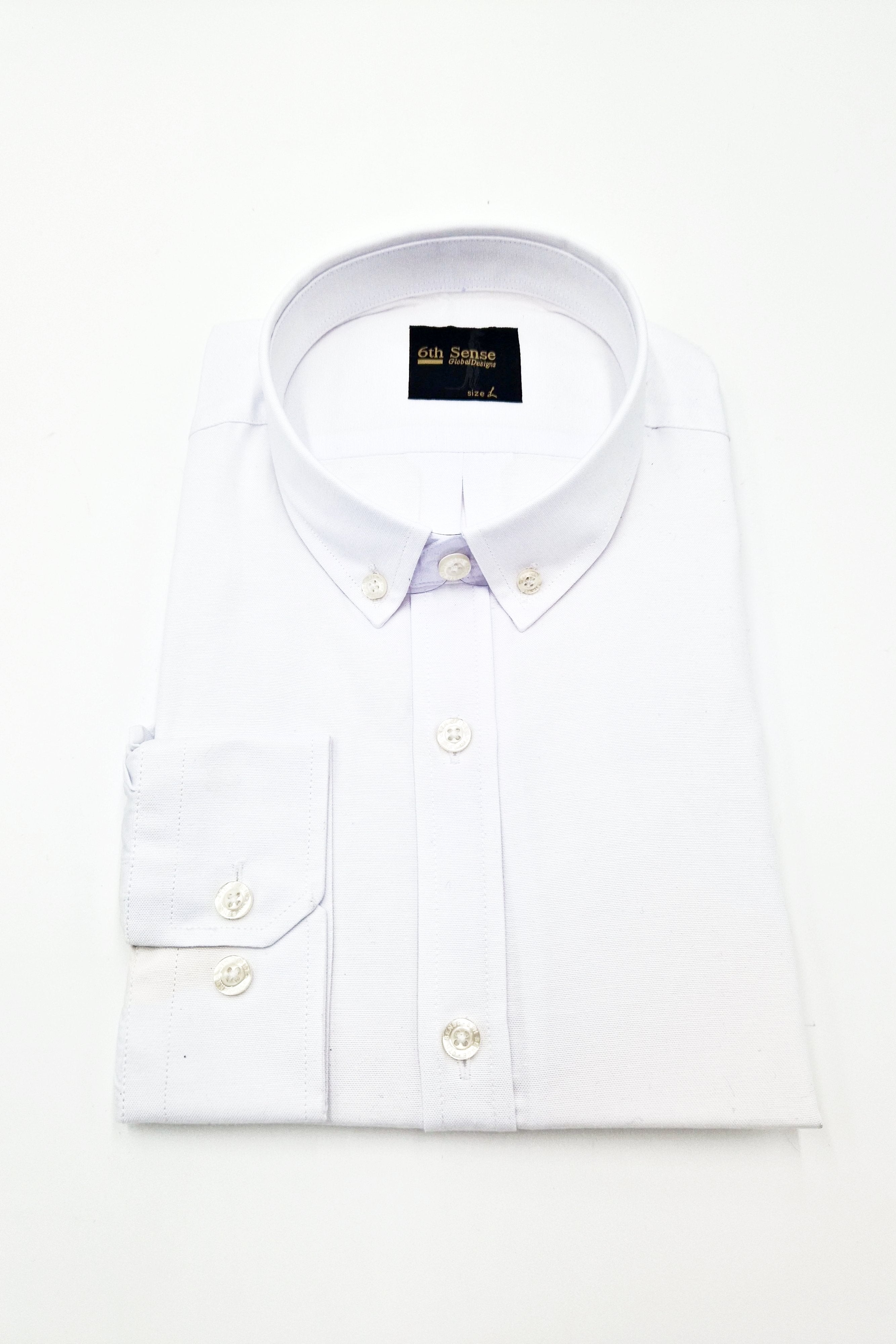 6TH SENSE Button Down White Plain Shirt White front view