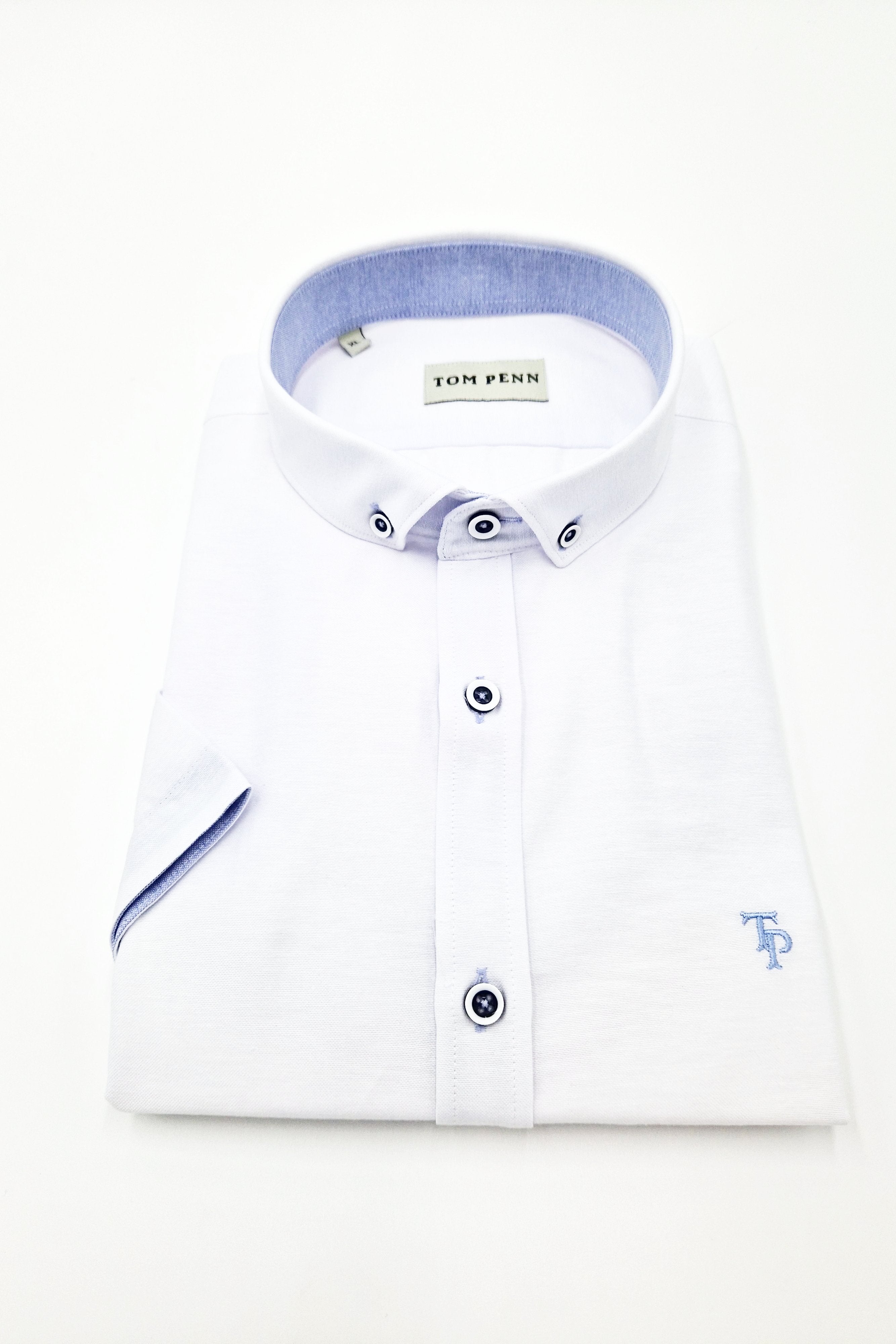 tom penn Short Sleeve Oxford White Shirt White front view