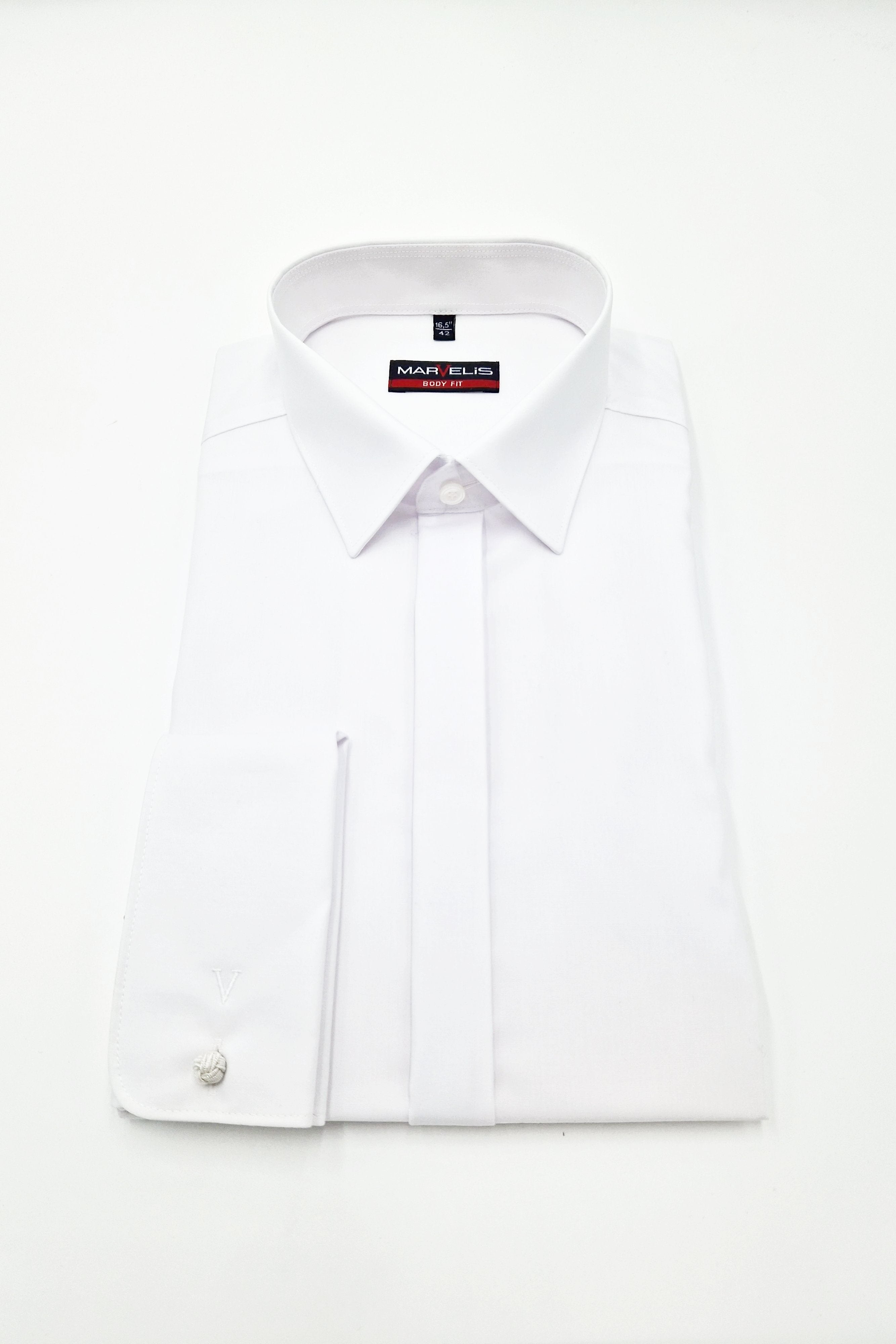 Marvelis White Hidden Placket Long Sleeve Shirt White front view