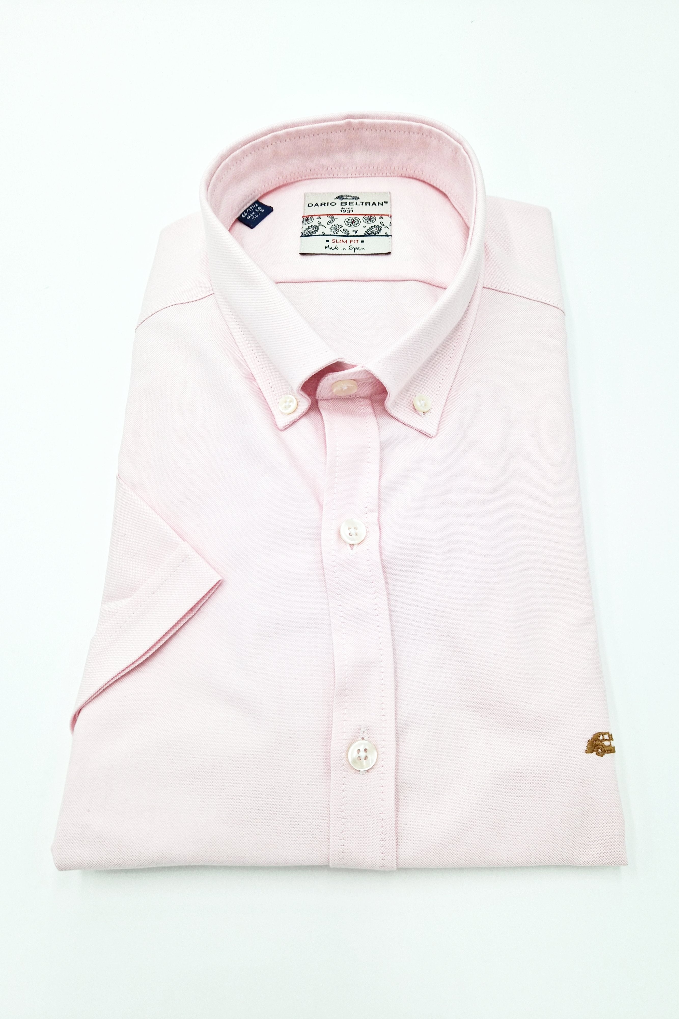 DARIO BELTRAN Zamina Pink Button Down Slim Fit Short Sleeve Shirt Pink front view
