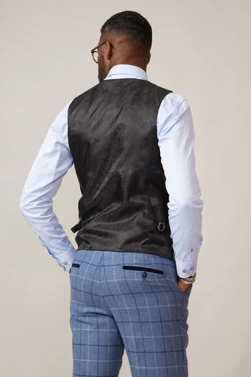 MARC DARCY Kelvin Double Breasted Silver Waistcoat Silver back view