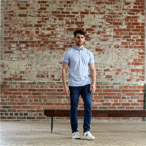 Men's Connor Short Sleeve  Sky Blue Polo Shirt-Model Full Front View