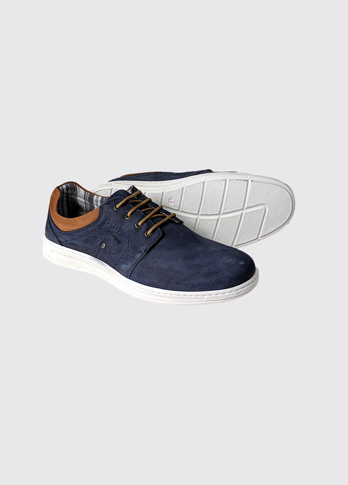 Men's Silvio Navy Nubuck Leather Shoe- Side view & Sole