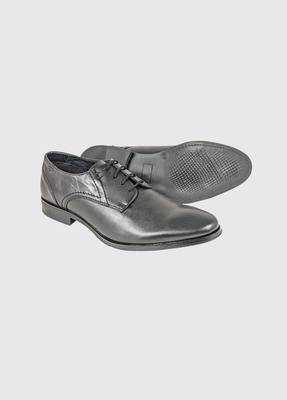 Drago Lace Up Black Men's Shoe- Side View & Sole