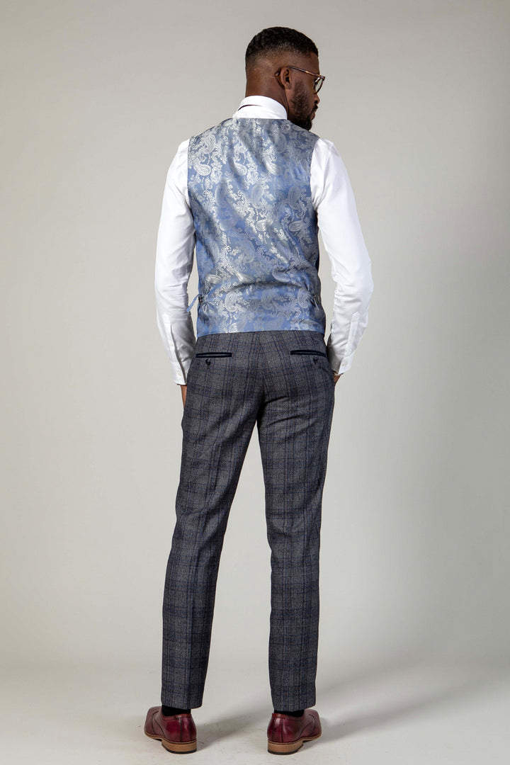 Kelvin Double Breasted Waistcoat-Navy, back view