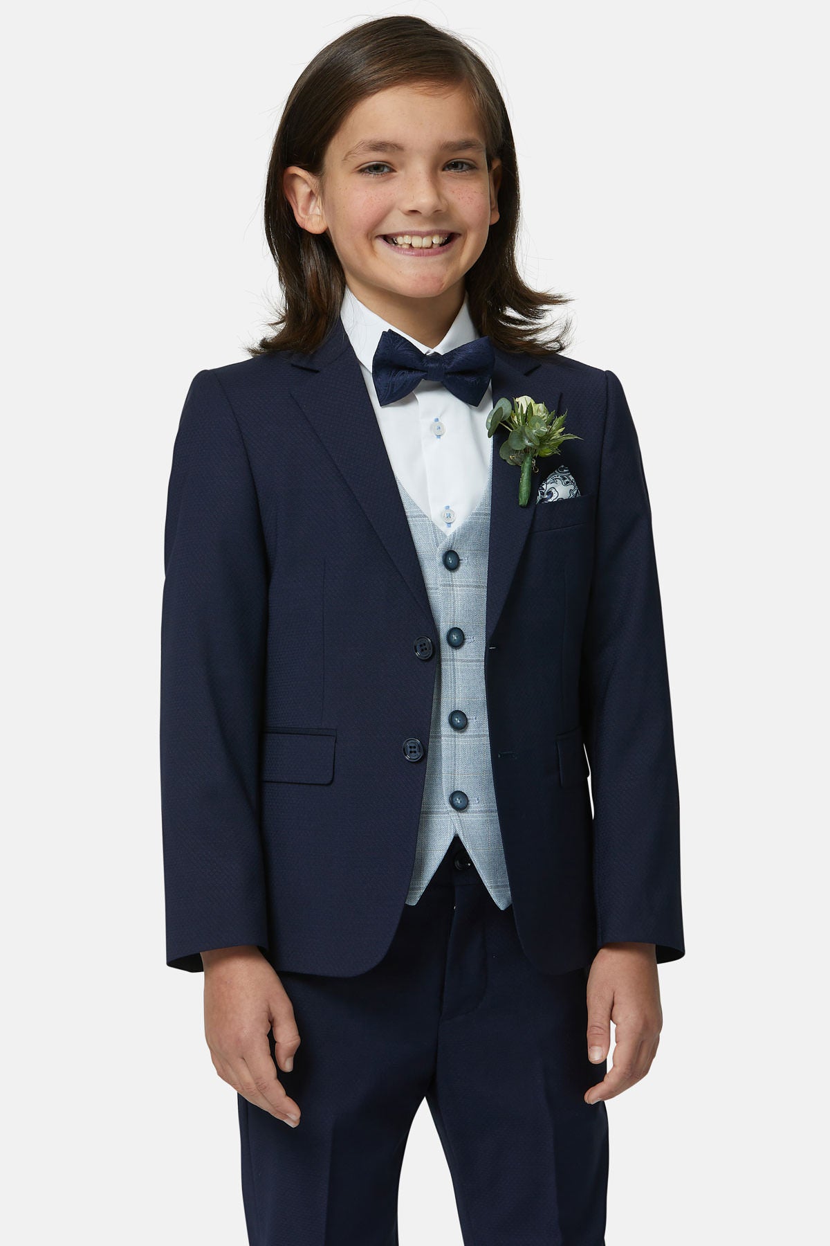 Benetti Boyswear Boys Andrew Sky Check Waistcoat Sky front view