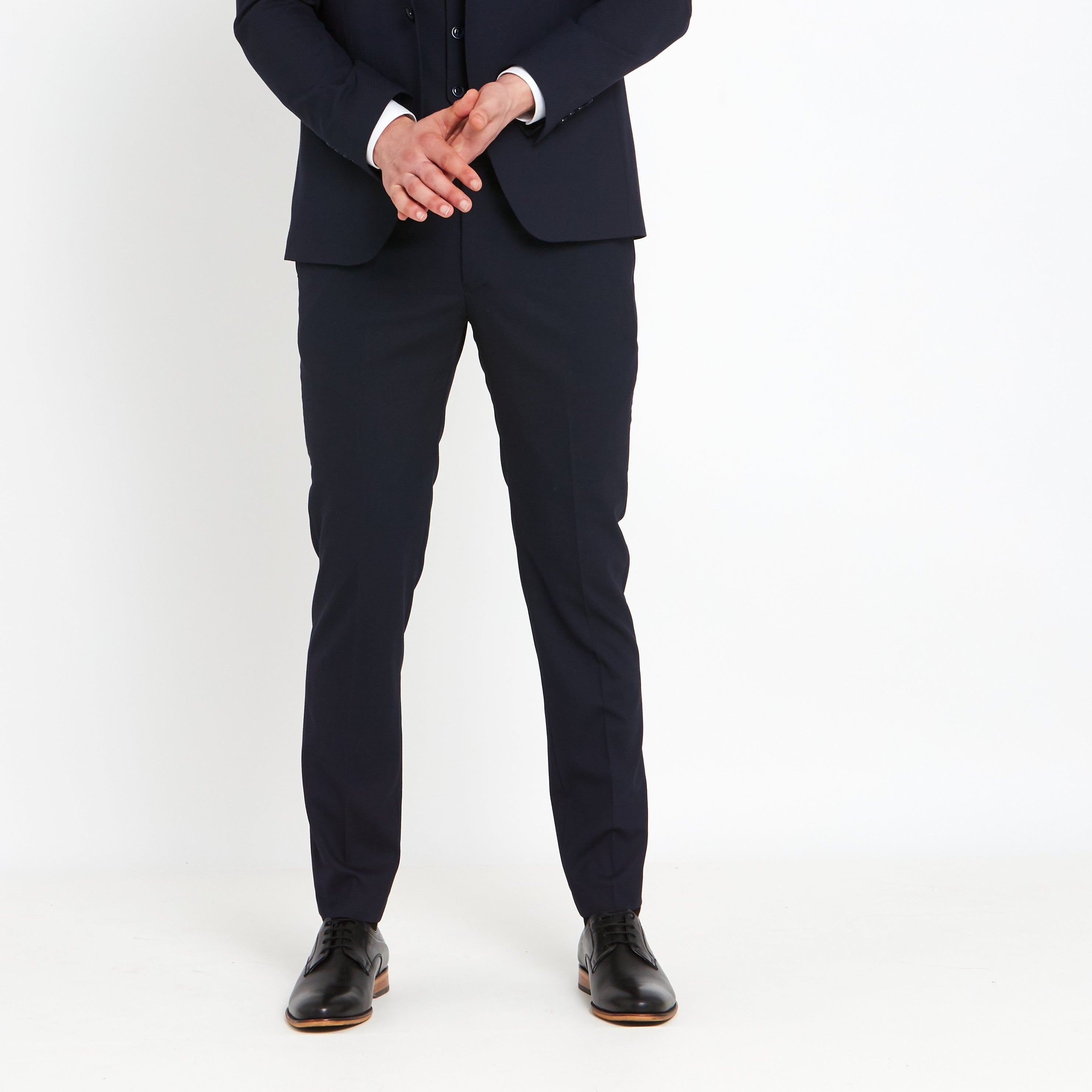 TRAVIS BENETTI Antoine Navy Slim Fit Trousers NAVY front view
