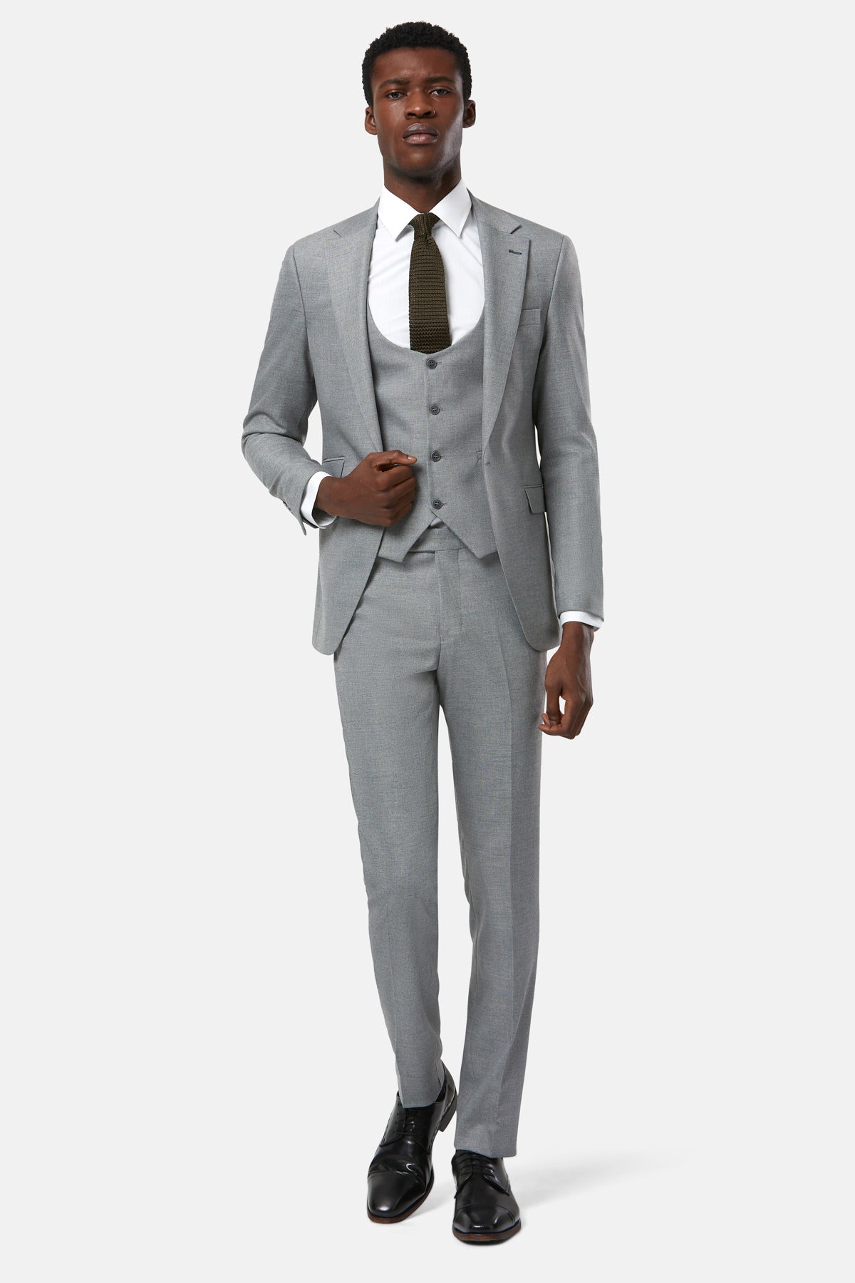 TRAVIS BENETTI Zac 3 Piece Silver Suit Silver front view