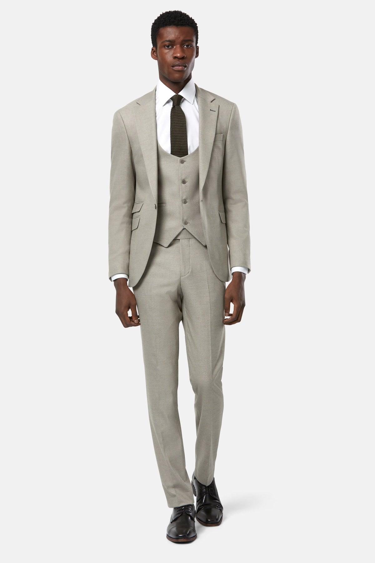 TRAVIS BENETTI Zac 3 Piece Stone Suit STONE front view