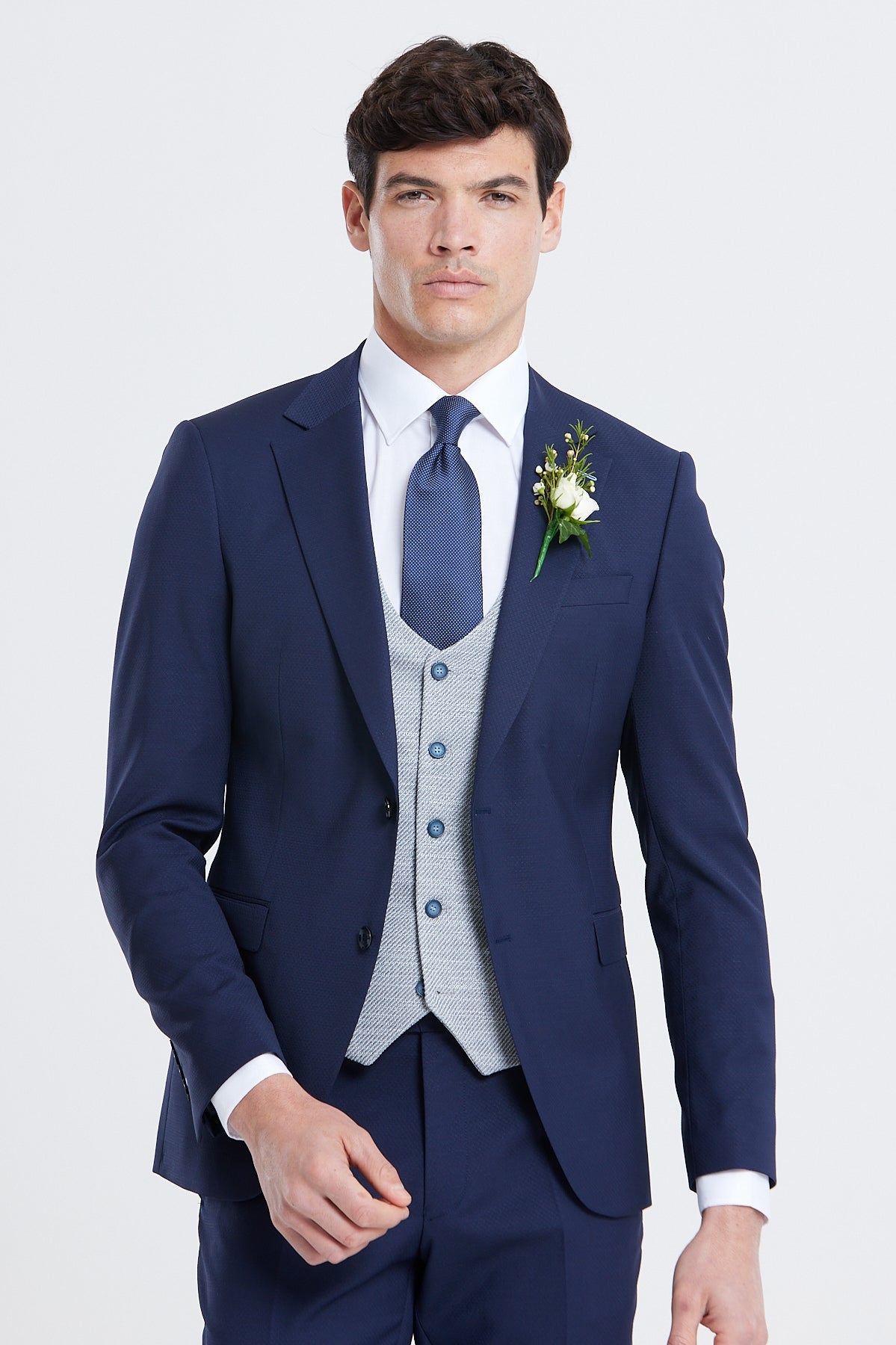 BENETTI Harold Silver Comfort Fit Waistcoat Silver front view