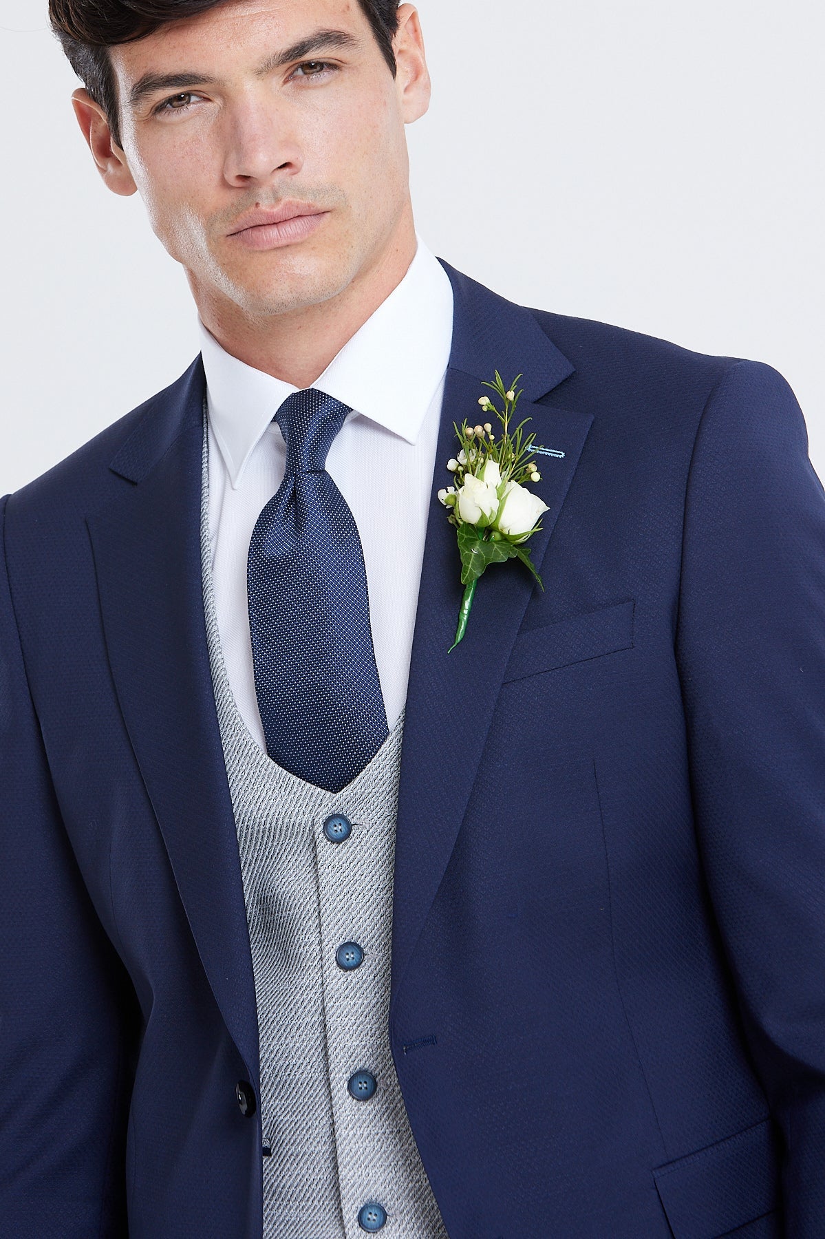 Harold Silver Tapered Fit Waistcoat-Close up view