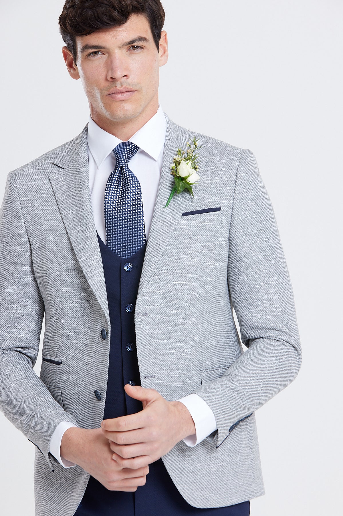 BENETTI Harold Silver Tapered Fit Blazer Silver model front view