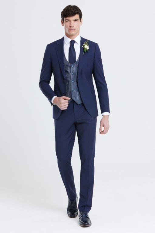 Barret Navy Stripe Tapered Fit Waistcoat-Full model view