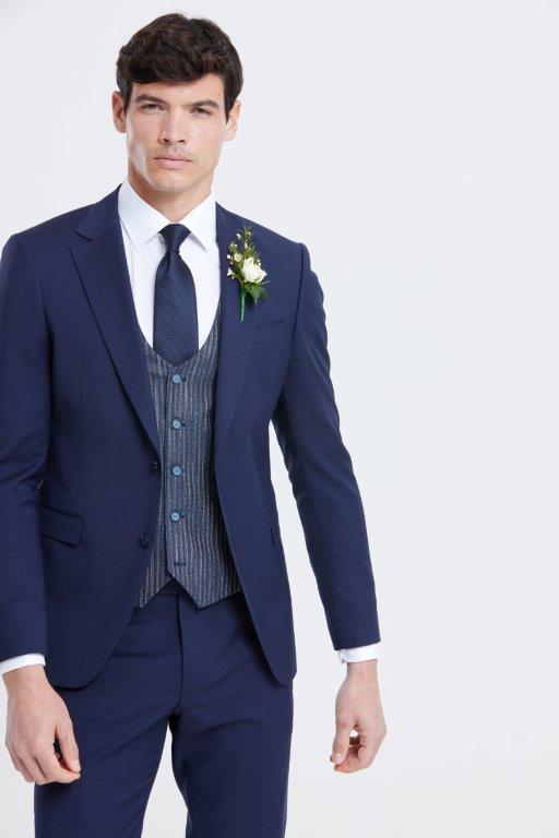 Barret Navy Stripe Tapered Fit Waistcoat