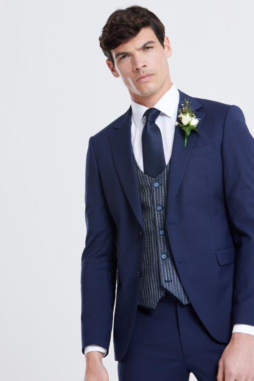 Barret Navy Stripe Tapered Fit Waistcoat-Close up view