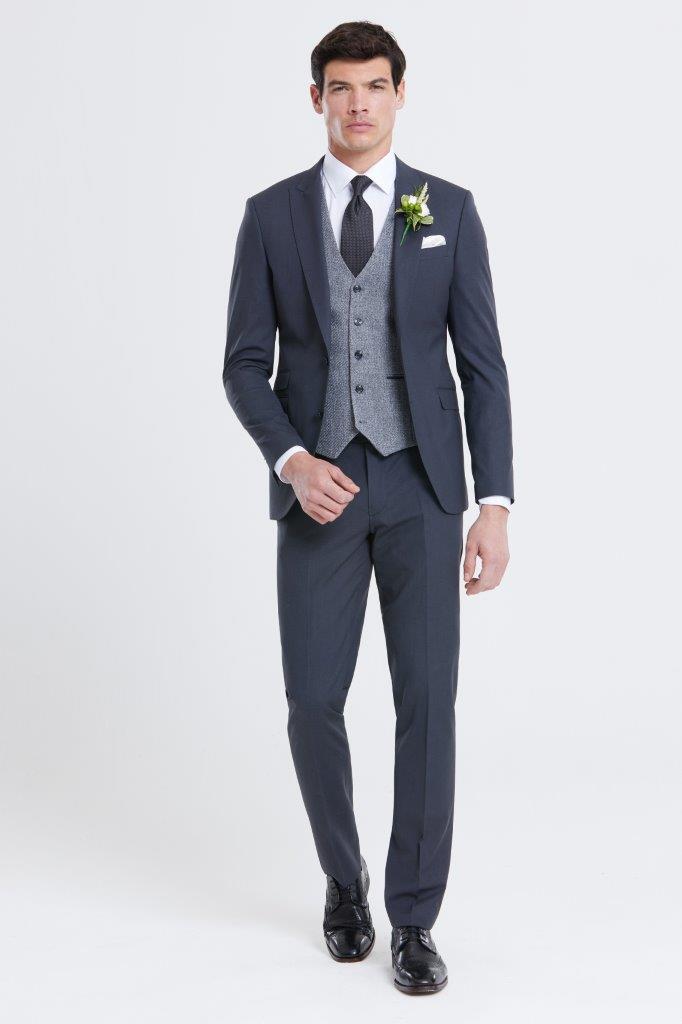 BENETTI Barret Silver Stripe Tapered Fit Waistcoat SILVER side view