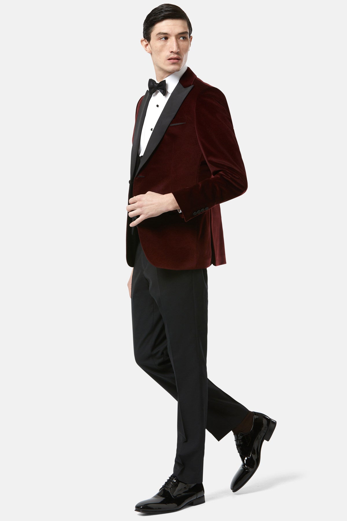 Jasper Burgundy Velvet Tapered Jacket-Side view