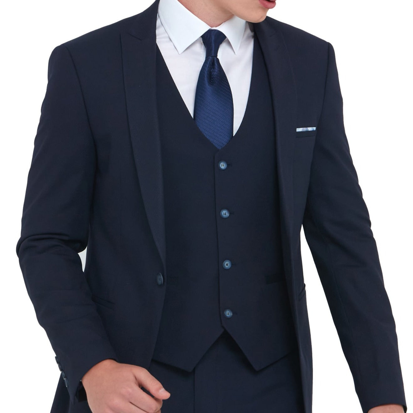 TRAVIS BENETTI Antoine Slim Waistcoat Navy Navy front view