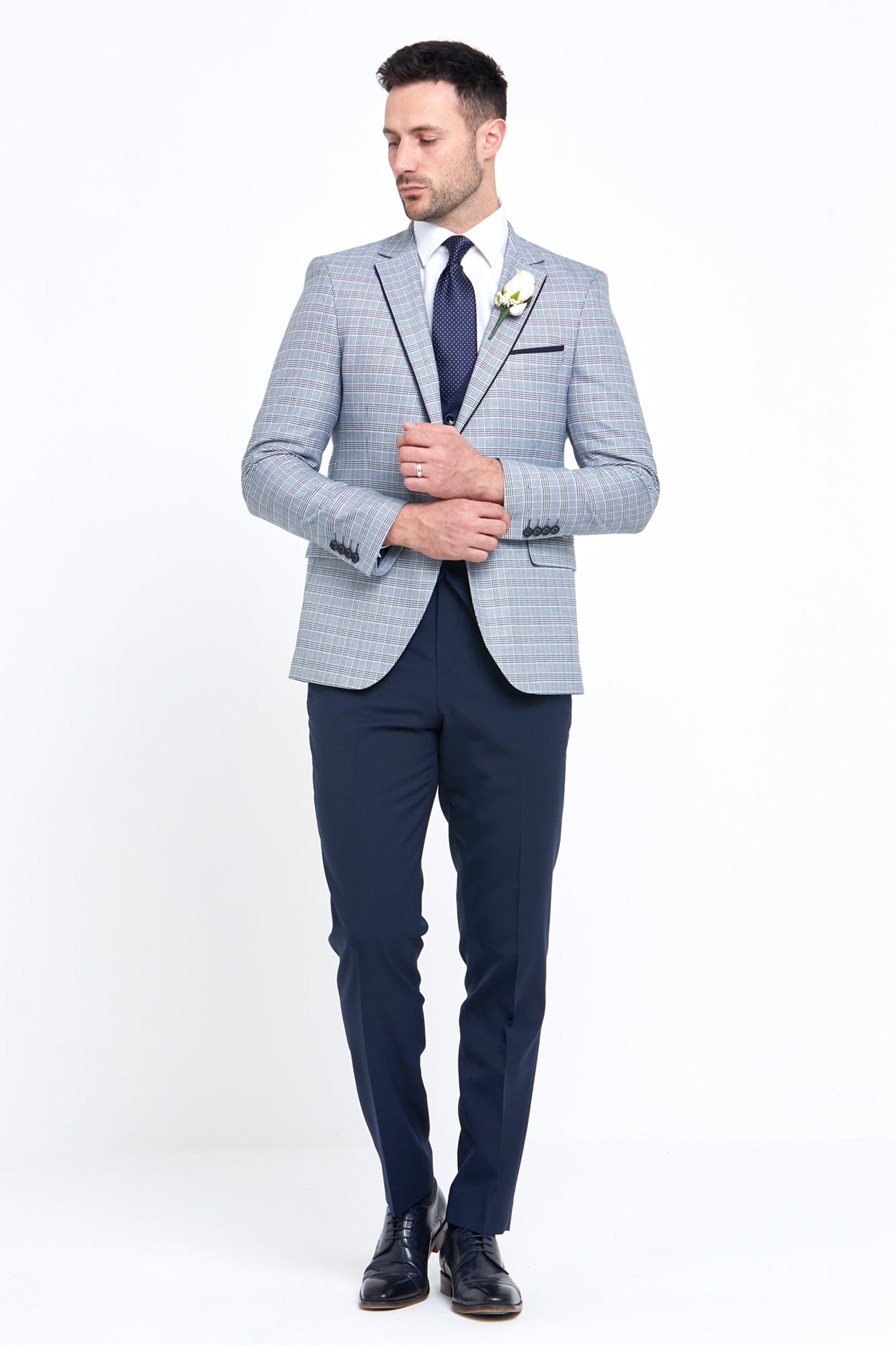 Raymond Navy Check Tapered Fit Wedding Blazer