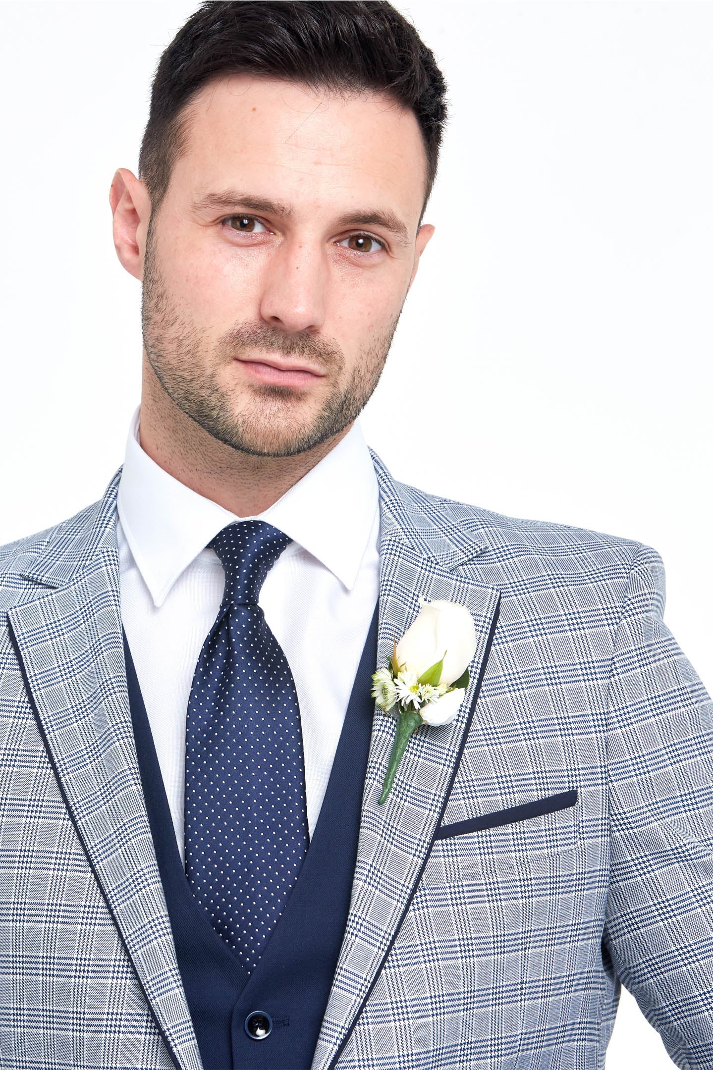 Raymond Navy Check Tapered Fit Wedding Blazer-Detail View