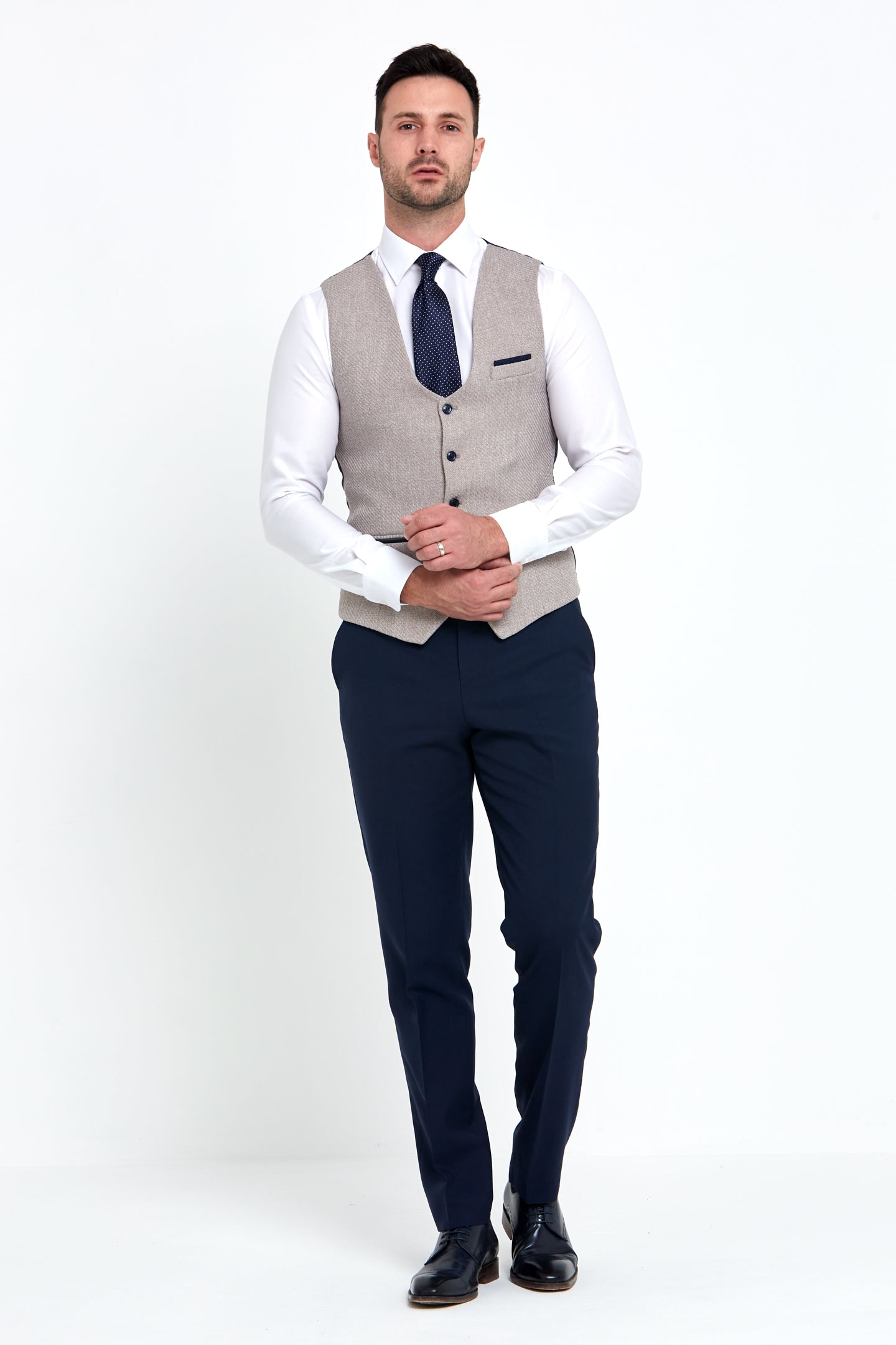 Simon Tapered Fit Beige Waistcoat - Spirit Clothing