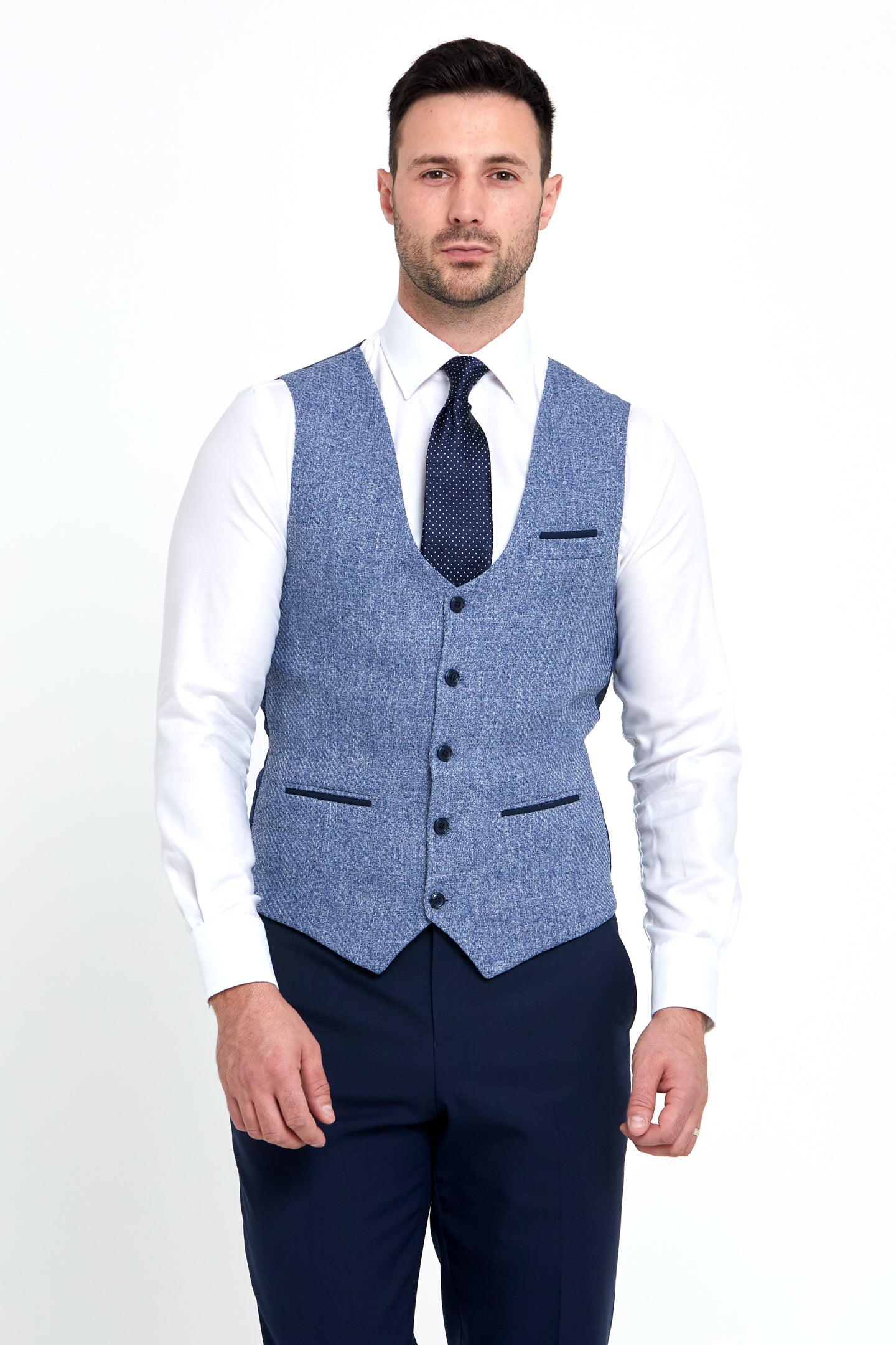 BENETTI Simon Tapered Fit Blue Waistcoat Blue front view