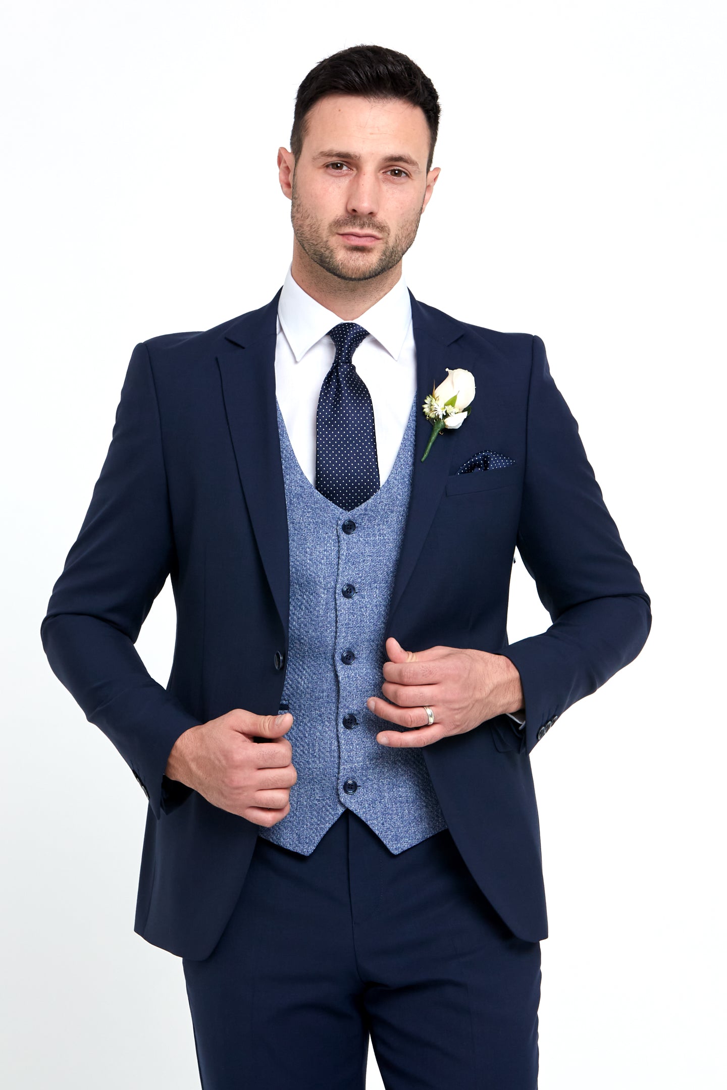 Simon Tapered Fit Blue Waistcoat-With Jacket