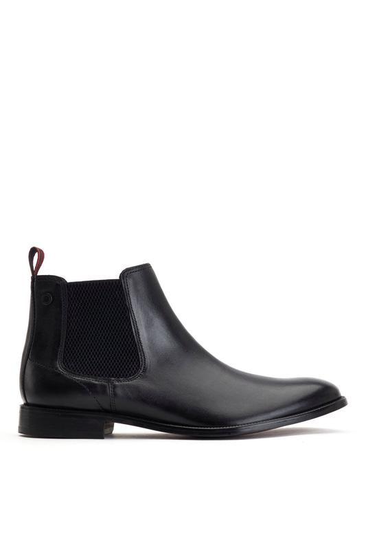 BASE LONDON Carson Black Burnished Chelsea Boot Black front view