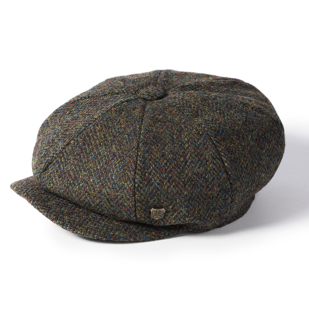Carloway Harris Tweed 8 Piece Green Flat Cap