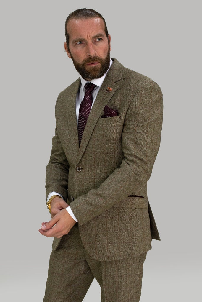 House of Cavani Gaston Sage Tweed Blazer Sage front view