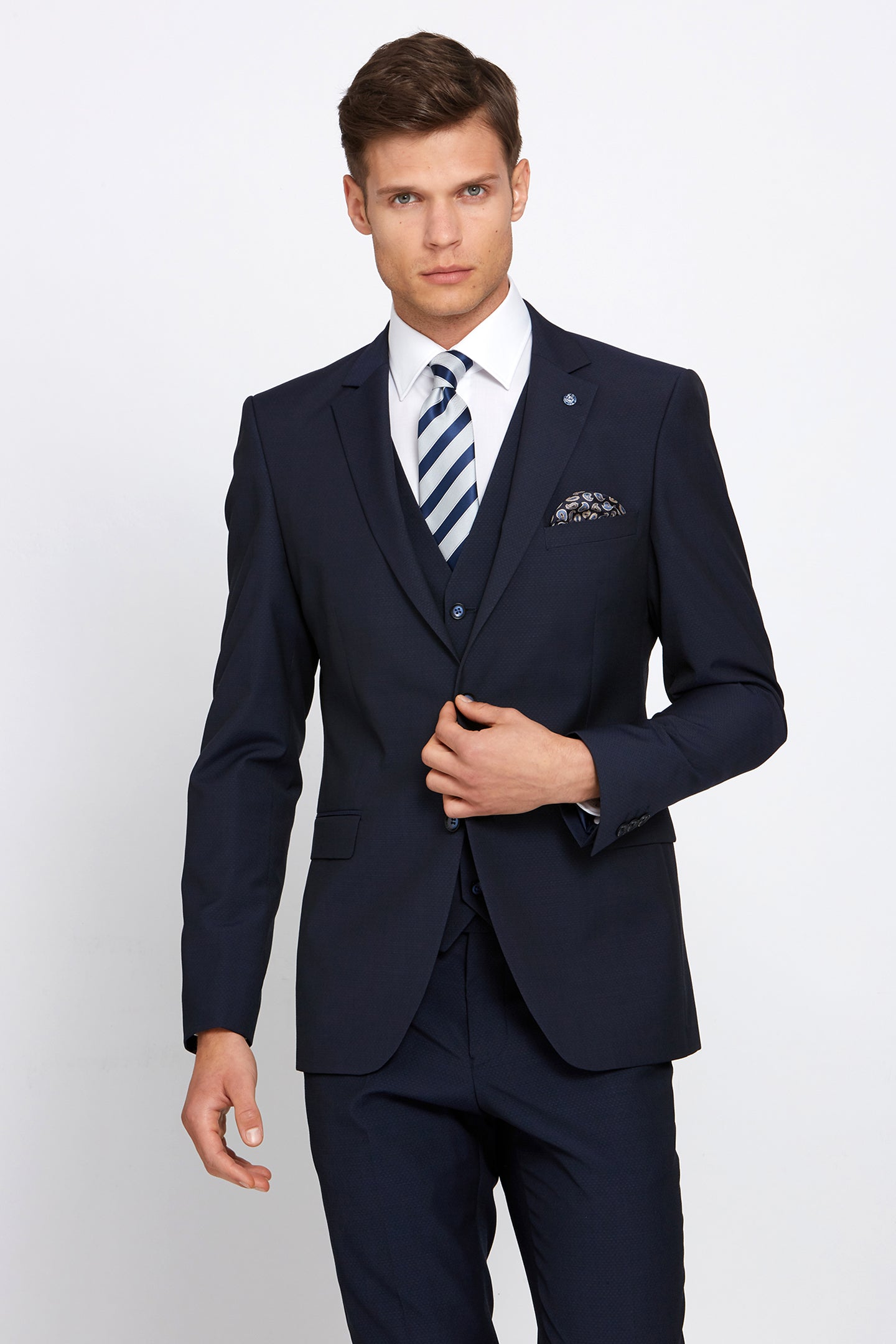 BENETTI Mens Cusack Navy Tapered Waistcoat by Benetti Navy model front view