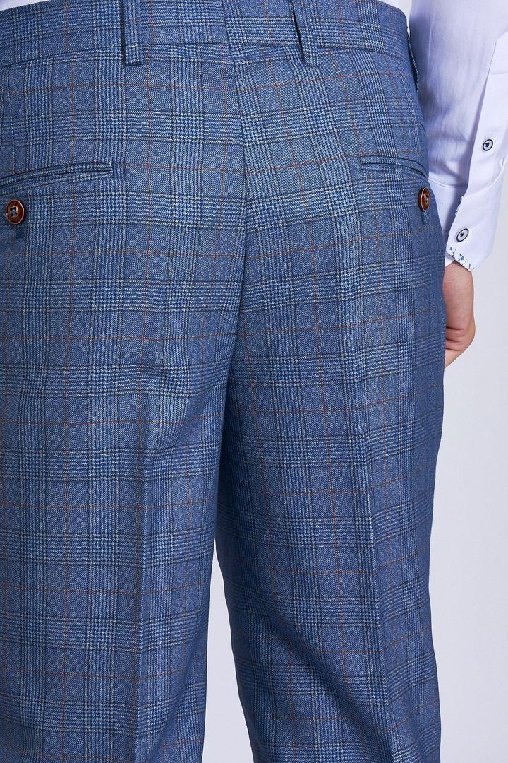 MARC DARCY George Tapered Check Trouser Sky Blue back view